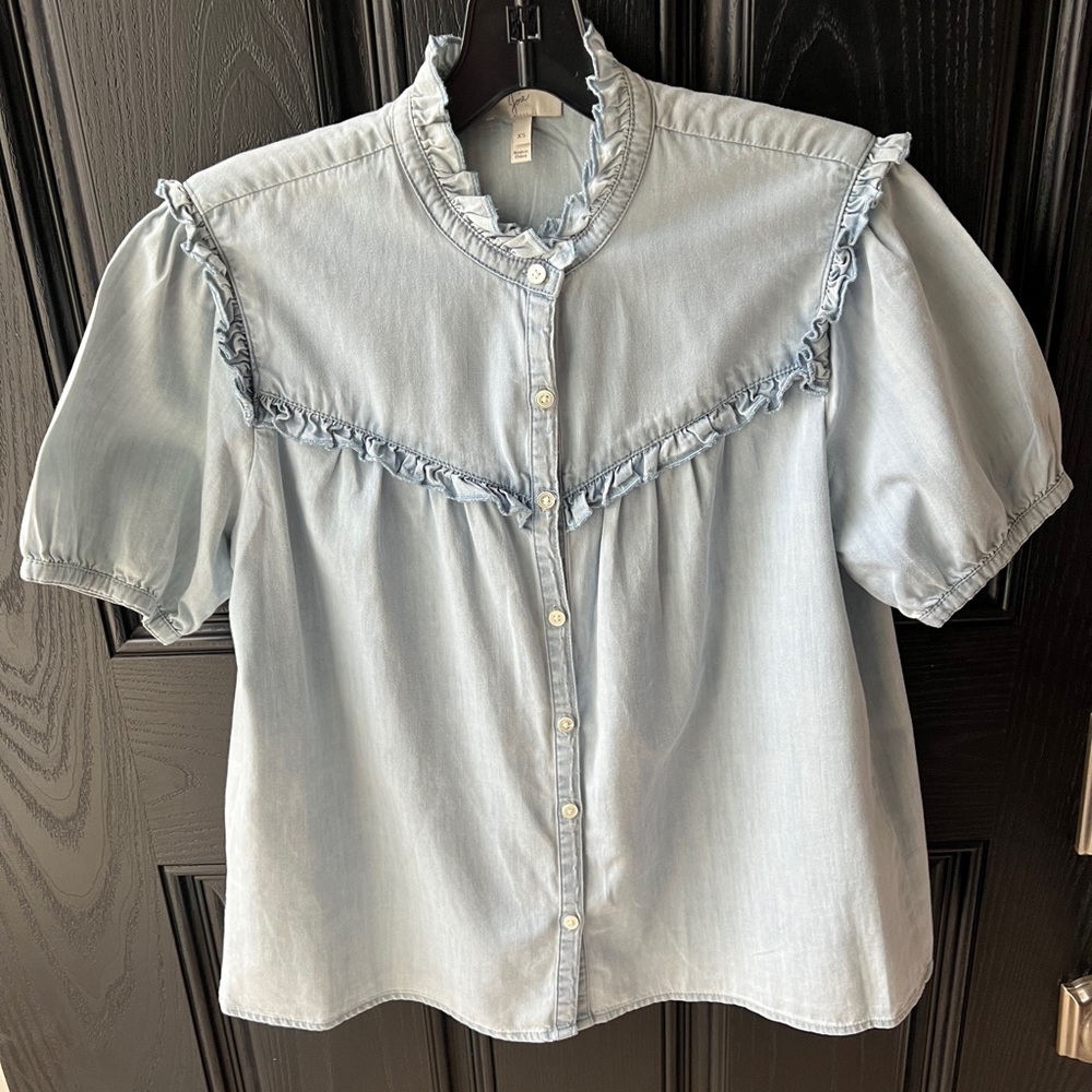 Joie Light Blue Ruffled Button-Up Blouse